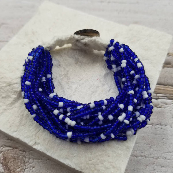 Seed Bead Solid Bracelet: Rainbow blue