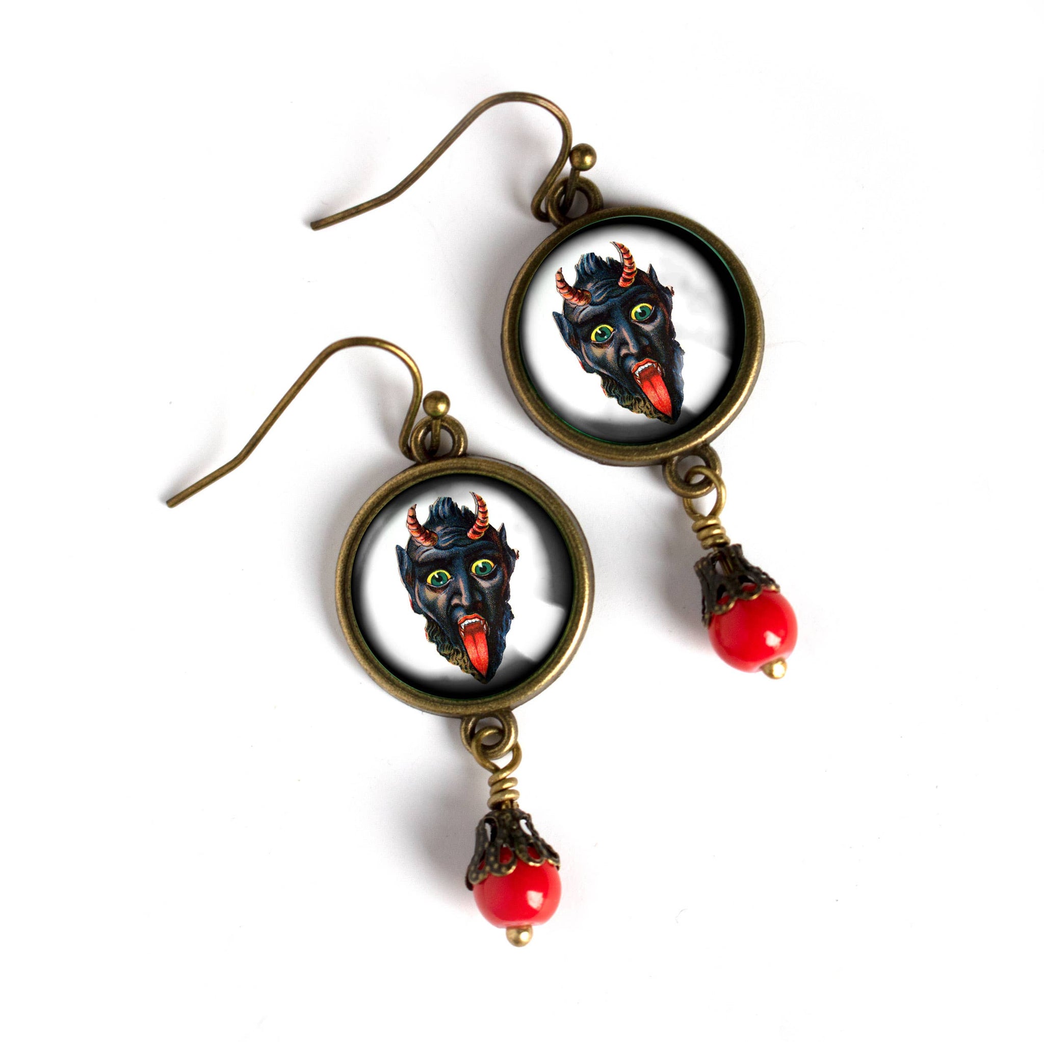 Krampus the Christmas Demon Goth Holiday Earrings with Bead