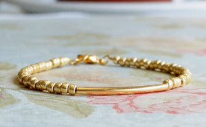 Gold Seed Bead And Gold Filled Bar Bracelet