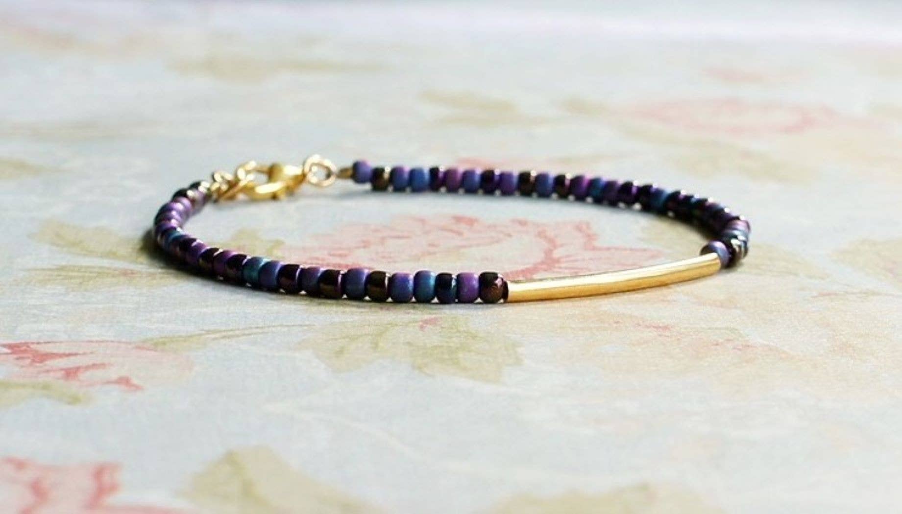 Purple Mix Gold Filled Bar Bracelet