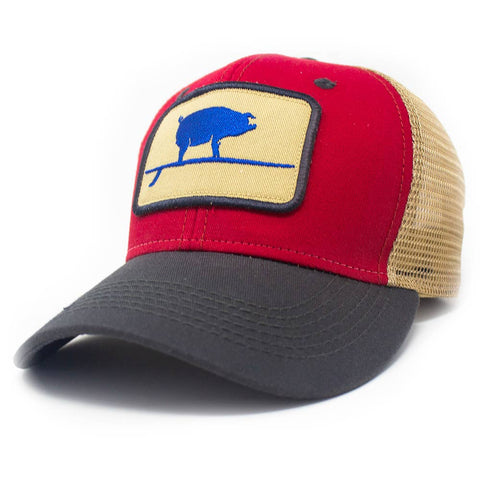 Firecracker Red-Wave Hog Surfing Pig Structured Trucker Hat