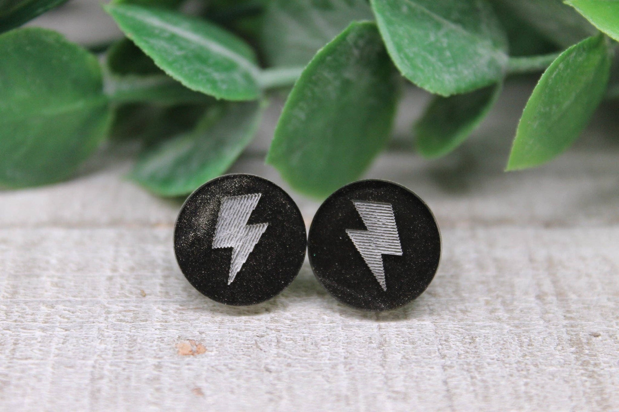 HP Lightning Bolt on Black & Gold Marble || Resin Stud Earrings || Hypoallergenic