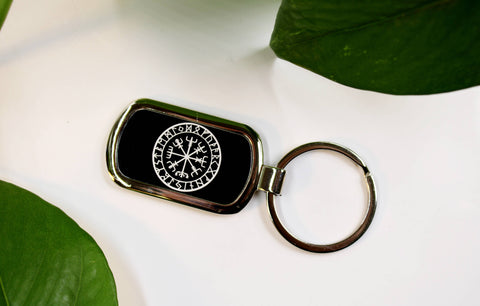 Vegvisir Runic Engraved Metal Keychain