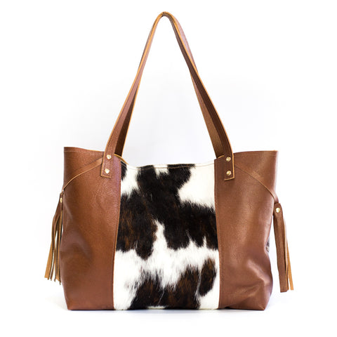 Valise Tote | Brown+White Cowhide