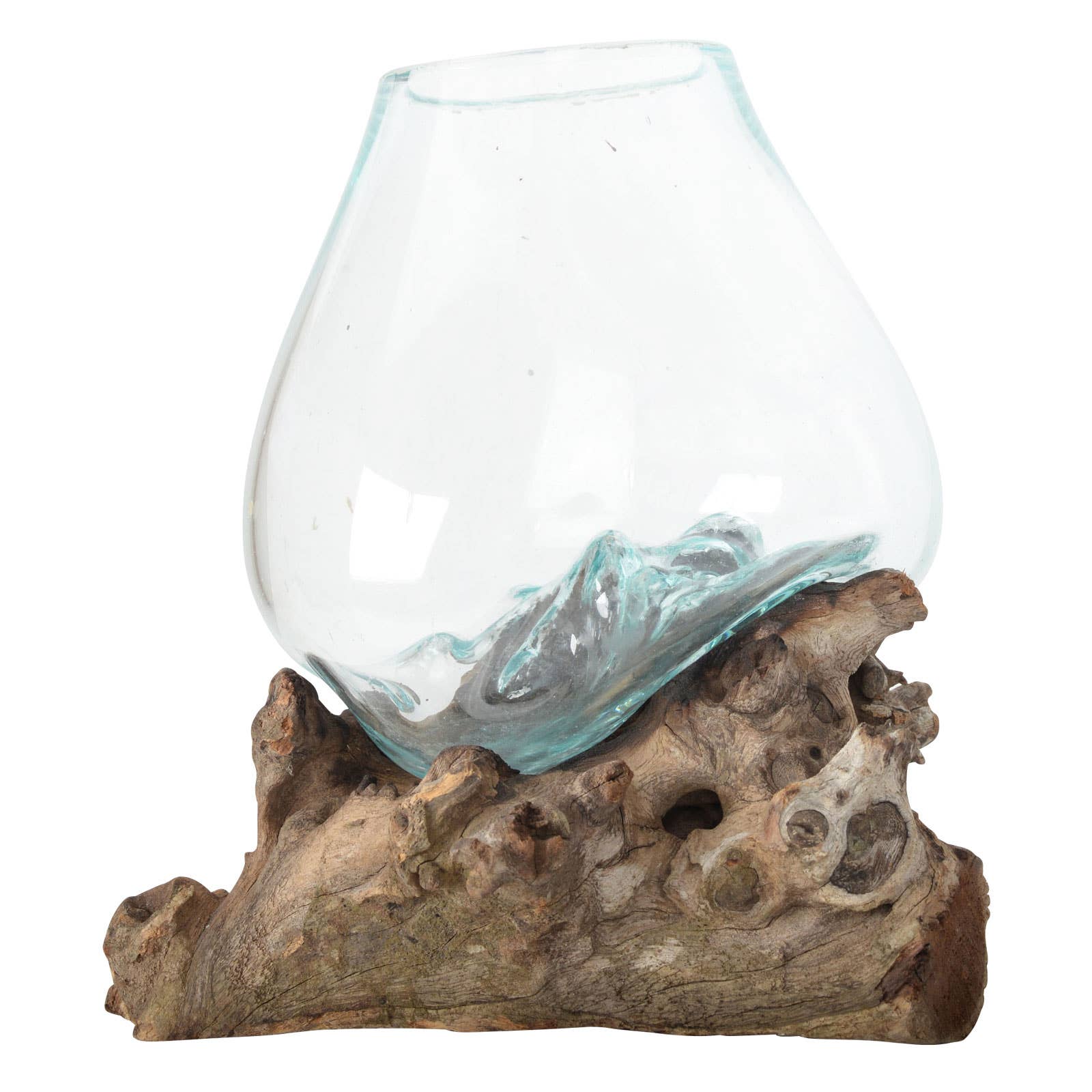 Large Molten Glass Bowl With Natural Wood