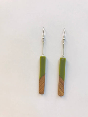 Long BAR Wood Resin Bar Dangle Earrings