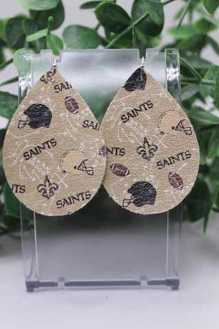 Saints Football || Teardrop Faux Leather Earrings || Hypoallergenic