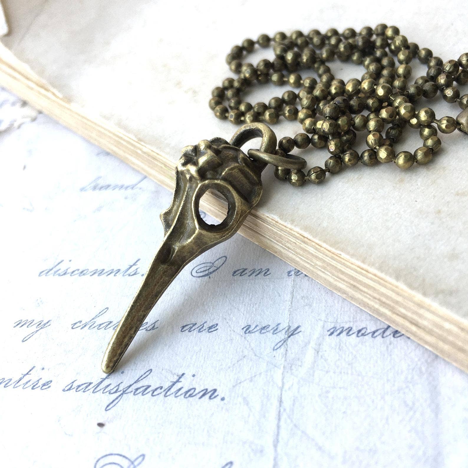 Plague Doctor Bird Skull Necklace Antique 18 inch