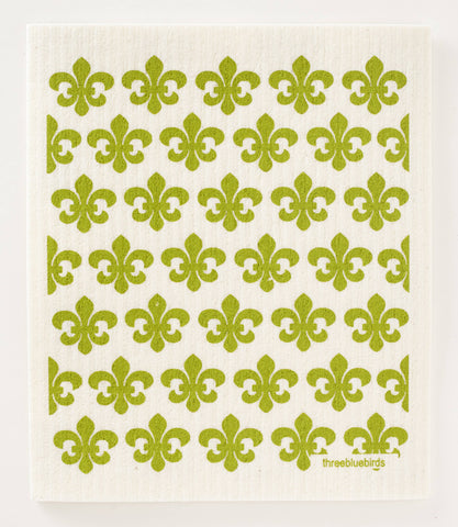 Green Fleur-De-Lis Swedish Dishcloth