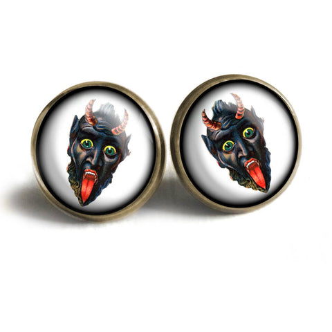 Krampus the Christmas Demon Goth Holiday Stud Earrings