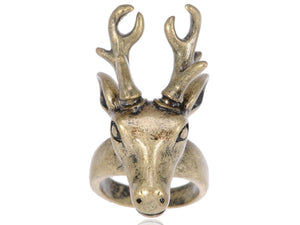 Unisex Bronze Two Horn Reindeer Animal Easter Cosplay Ring