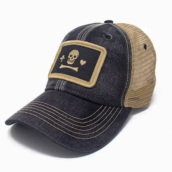 Stede Bonnet Pirate Flag Patch Trucker Hat, Black