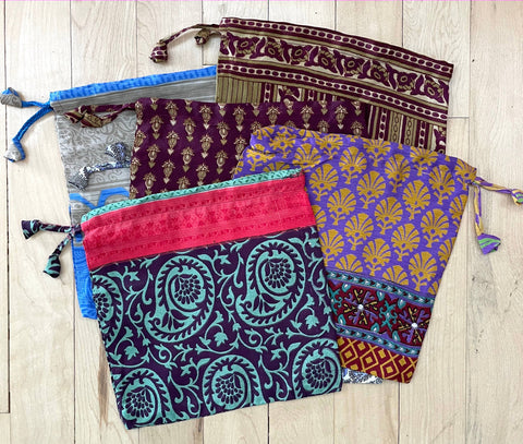Purple Sari Pouch Gift Bag