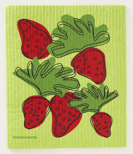 Strawberries on Green Swedish Dishcloth