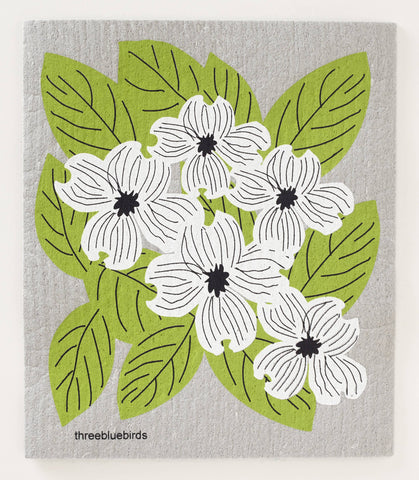 Dogwood on Grey Swedish Dishcloth