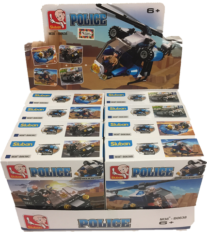 Police 4-in-1 Building Brick Display Set, x2 of each kit A-D