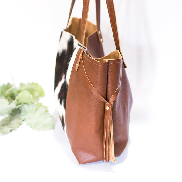 Valise Tote | Brown+White Cowhide