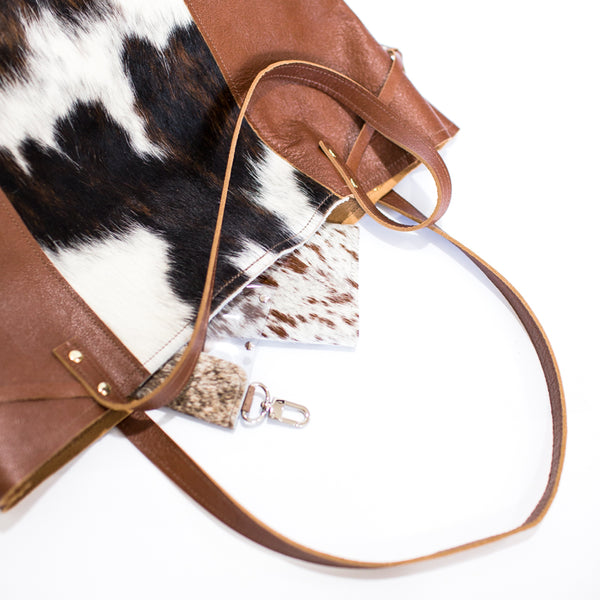 Valise Tote | Brown+White Cowhide