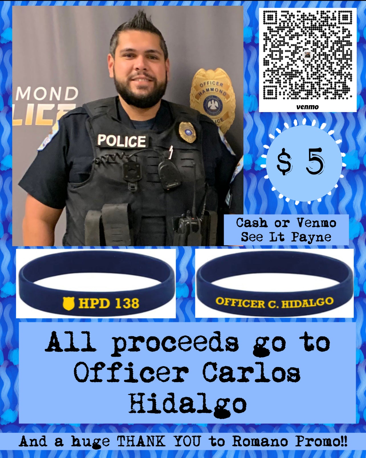 Officer Hidalgo Bracelet HPD 138 Fundraiser Hammond Louisiana Police