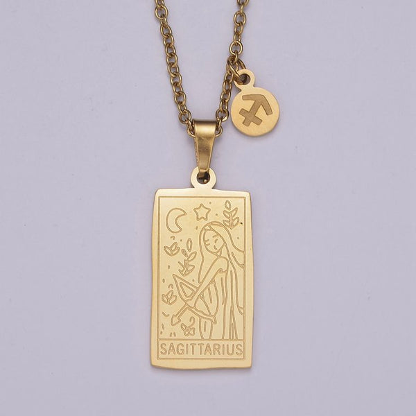 Dainty Gold Zodiac Necklace Pendant Tag Horoscope Astrology Personalized Jewelry