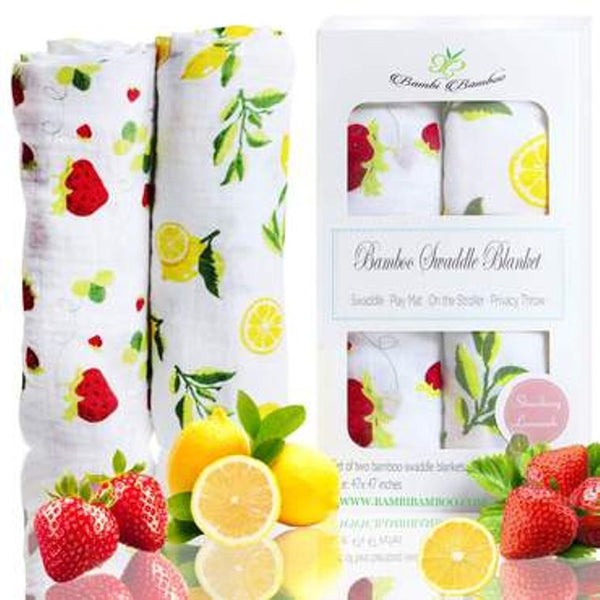 Bamboo Muslin Lemon Strawberry Swaddle Blanket