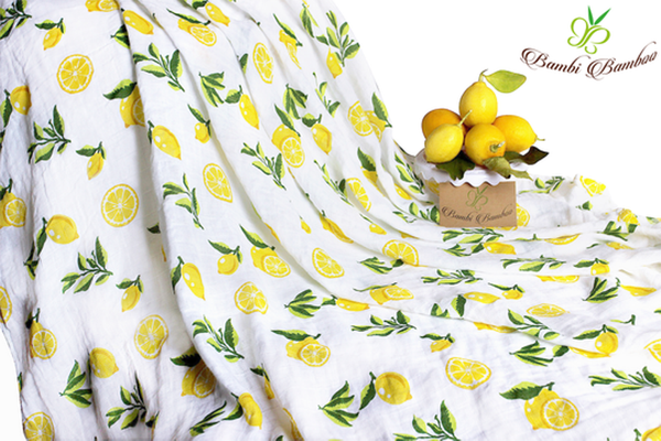 Bamboo Muslin Lemon Strawberry Swaddle Blanket