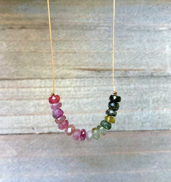 Watermelon Tourmaline Bar Necklace