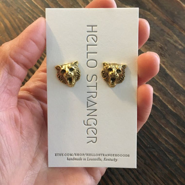 Wild Cat Stud Earrings in Matte Gold