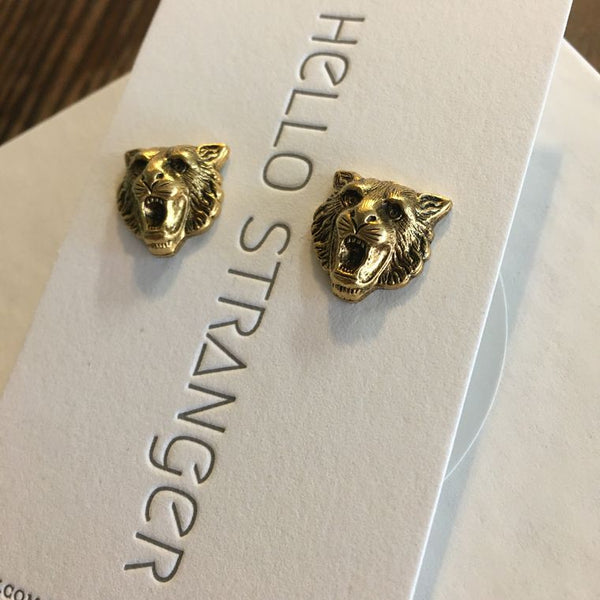 Wild Cat Stud Earrings in Matte Gold