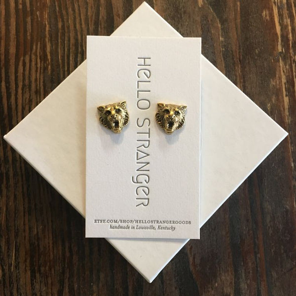 Wild Cat Stud Earrings in Matte Gold