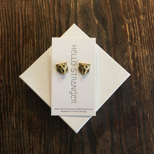 Wild Cat Stud Earrings in Matte Gold