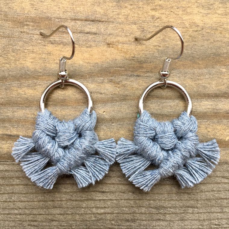 Micro Fringe Earrings - Raw Denim & Silver