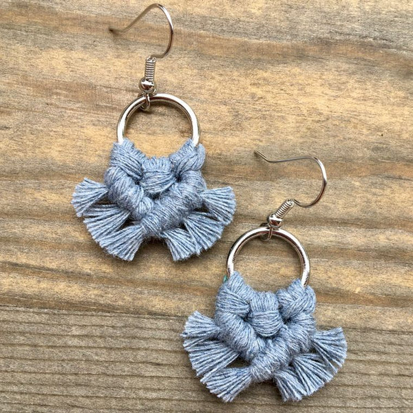 Micro Fringe Earrings - Raw Denim & Silver