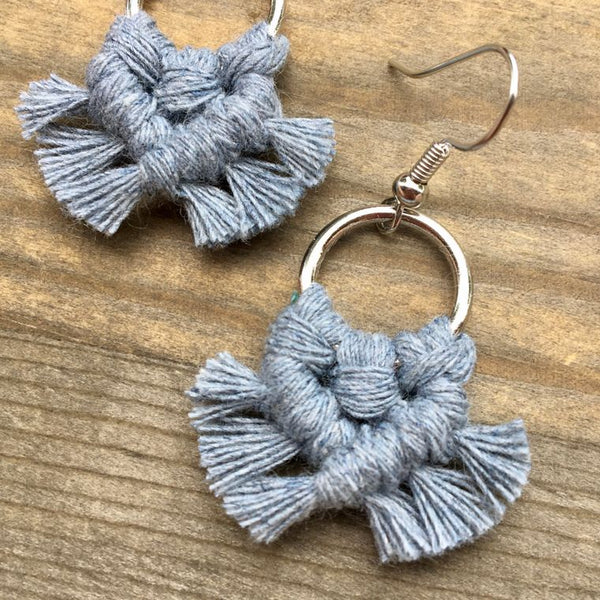 Micro Fringe Earrings - Raw Denim & Silver