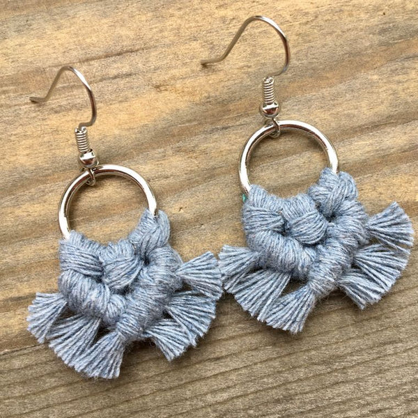 Micro Fringe Earrings - Raw Denim & Silver