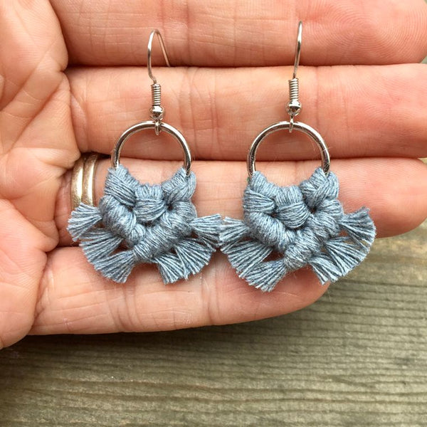 Micro Fringe Earrings - Raw Denim & Silver