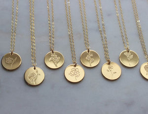 Gold Birth Flower Necklace, Birth Flower Jewelry, Personalized Necklace