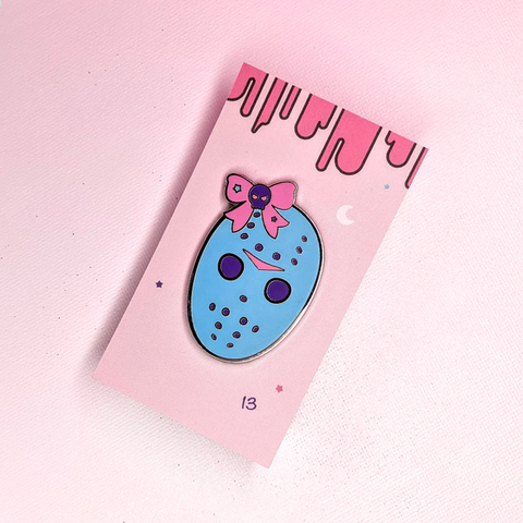 Hello Jason Kawaii Enamel Pin Cute and Cuddle Baby Blue and Pink Murder Pin