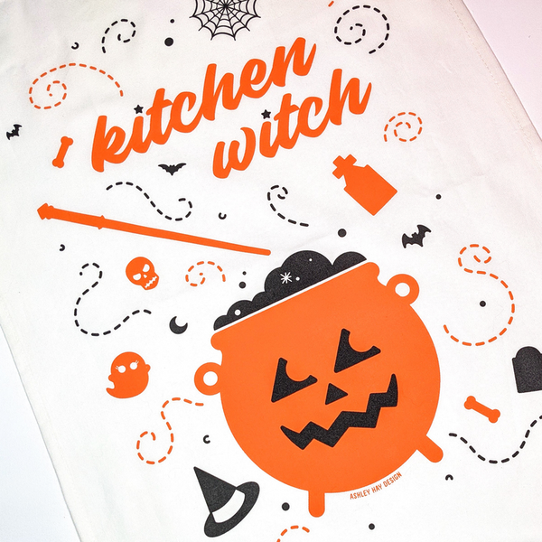 Kitchen Witch Halloween Tea Towel Pyrex Dish Inspired