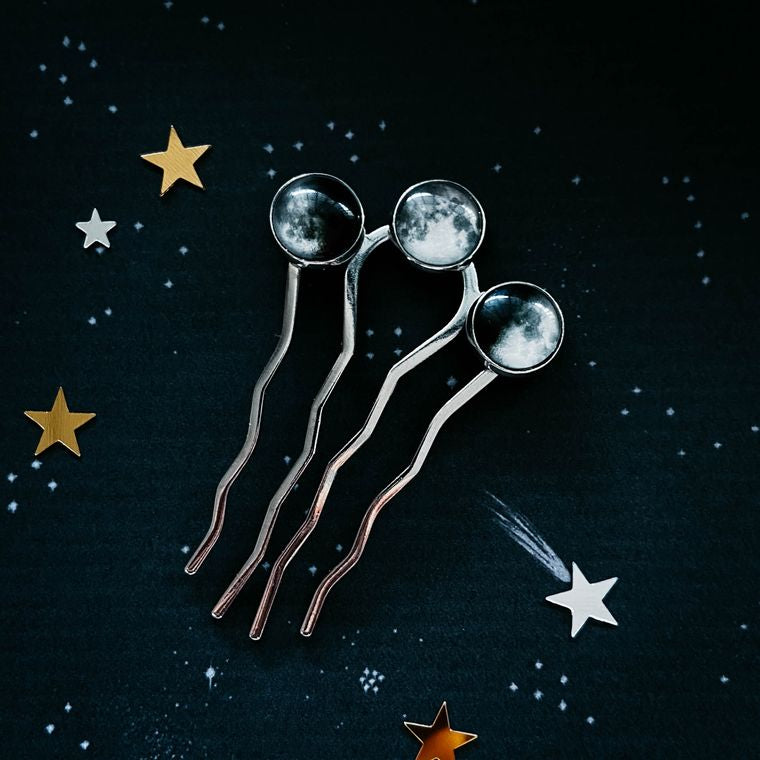 Moon Phase Trio Hair Pin Luna Lunar Wavy Pins Hand Made