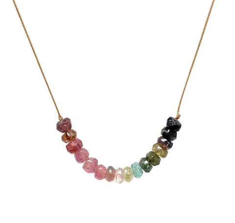 Watermelon Tourmaline Bar Necklace