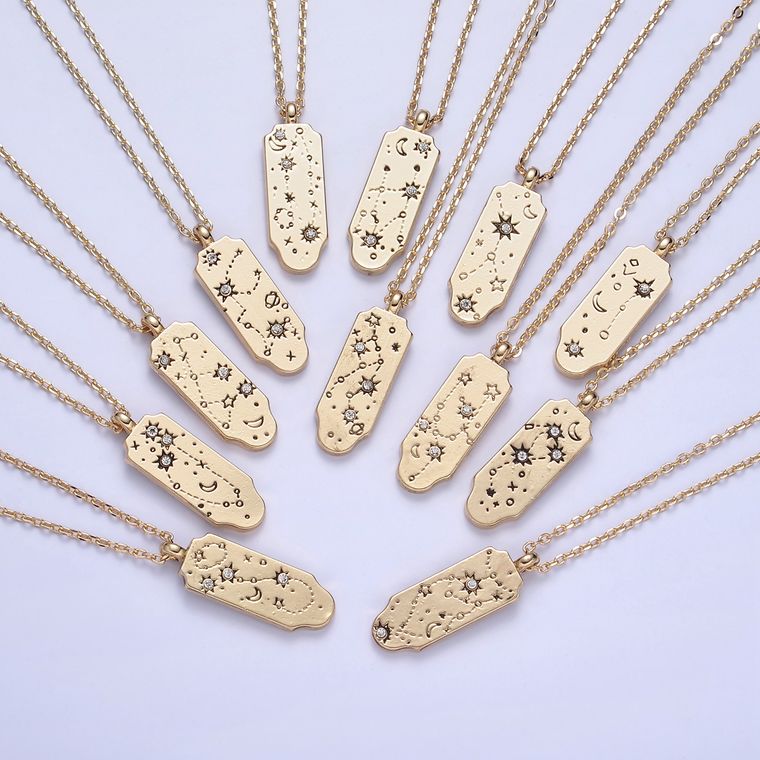 New Gold Zodiac Necklace Pendant Tag Horoscope Star Celestial Personalized Jewelry