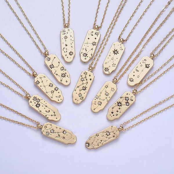 New Gold Zodiac Necklace Pendant Tag Horoscope Star Celestial Personalized Jewelry