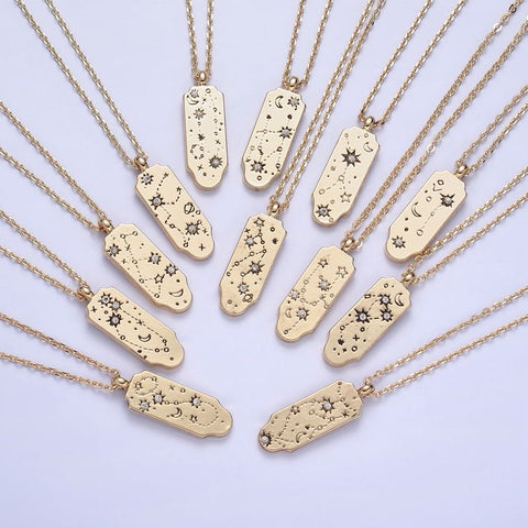 New Gold Zodiac Necklace Pendant Tag Horoscope Star Celestial Personalized Jewelry