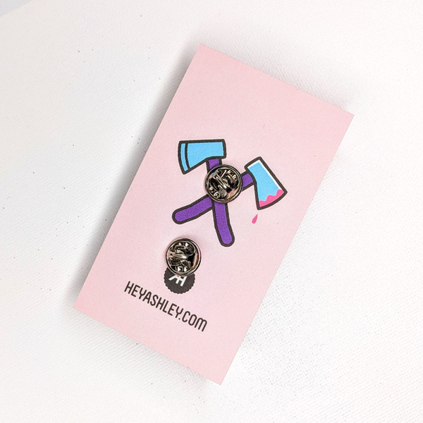 Hello Jason Kawaii Enamel Pin Cute and Cuddle Baby Blue and Pink Murder Pin