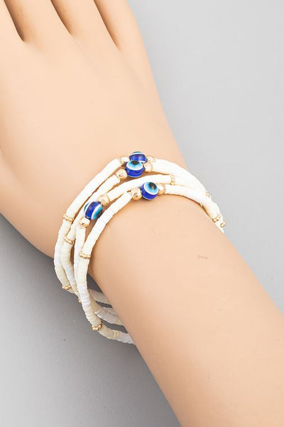 Evil Eye Ball Disc Bead 4 Bracelet Set