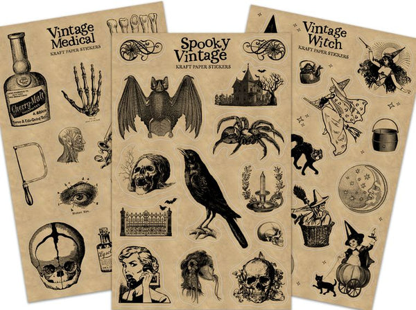 Vintage Sticker Sheet [6 Options] - Witch, Spooky, Alchemy, Animal Bones, Fairytales & more