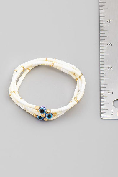 Evil Eye Ball Disc Bead 4 Bracelet Set