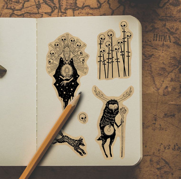 Vintage Sticker Sheet [6 Options] - Witch, Spooky, Alchemy, Animal Bones, Fairytales & more