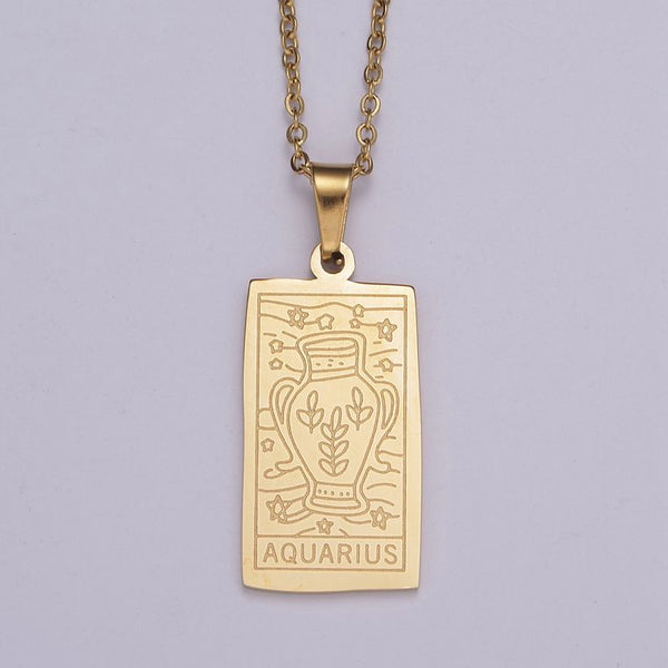 Dainty Gold Zodiac Necklace Pendant Tag Horoscope Astrology Personalized Jewelry